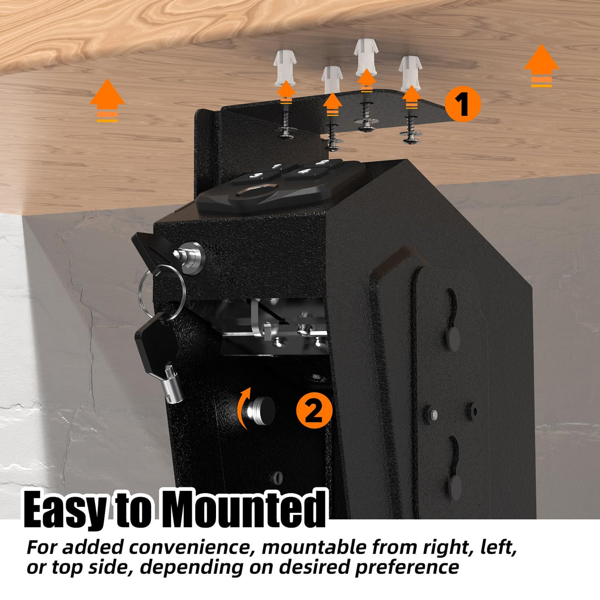 HARDROCK Gun Safe for Pistols, Biometric Wall Mounted Handgun Safe Box for Desk, Bedside,Truck，Drop Down Quick Access Security Safe with Fingerprint Keypad Lock for Home nightstand HARDROCK