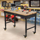 EuKer Workbench 72x25 Inch, Adjustable Height Worktable for Garage, Rubber Wood Top & Cold-Rolled Steel Table Workbench, Heavy Duty Workstation with Power Outlets & Wheels, 2000 Lbs Load Capacity Euker