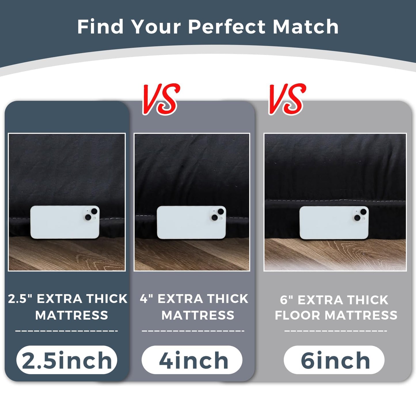 MAXYOYO 6" Extra Thick Japanese Floor Mattress Futon Mattress, Foldable Mattress Tatami Pad Floor Mattress for Adults Floor Bed Roll Up Mattress Guest Mattress, Black, Full