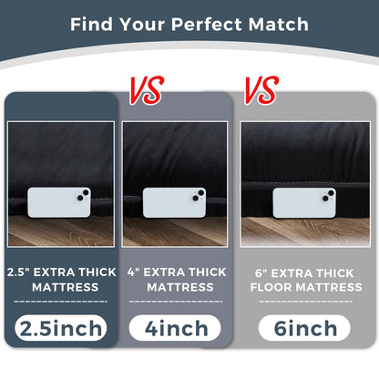 MAXYOYO 6" Extra Thick Japanese Floor Mattress Futon Mattress, Foldable Mattress Tatami Pad Floor Mattress for Adults Floor Bed Roll Up Mattress Guest Mattress, Black, Full