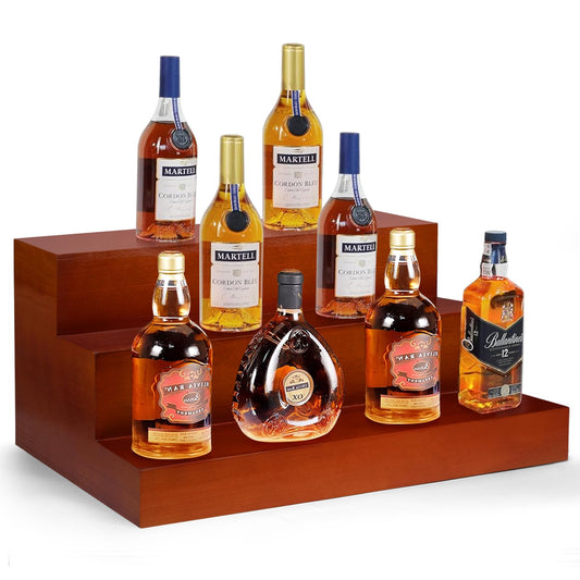 AGJIDSO Liquor Bar Bottle Display Shelf, 3 Tier Solid Wood Liquor Bottle Stand, Bar Liquor Shelves for Home, Bar, Kitchen