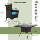 Kurapika 10-Piece Patio Furniture Outdoor Dining Set, Rattan Wicker Patio Dining Table and Chairs Set, Square Tempered Glass Tabletop with Umbrella Hole and 8 Chair Set, Blue Kurapika