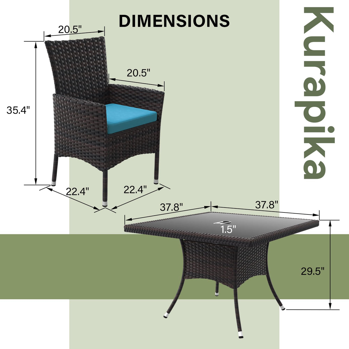 Kurapika 15-Piece Patio Furniture Outdoor Dining Set, Rattan Wicker Patio Dining Table and Chairs Set, Square Tempered Glass Tabletop with Umbrella Hole and 12 Chair Set, Blue Kurapika