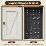 EROMMY 42" Farmhouse Makeup Vanity Desk with Lighted Mirror & Power Strips, Vanity Table with Sliding Barn Door, Open & Hidden Shelves, Drawers, Jewelry Cabinet, White Dressing Table, Light Adjustable EROMMY