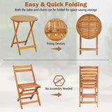 Tangkula 3 Pieces Folding Patio Bistro Set, Solid Acacia Wood Table and Chairs with Slatted Tabletop, Back & Seat, Foldable Outdoor Furniture Set for Patio, Backyard, Garden, Poolside, Natural Tangkula