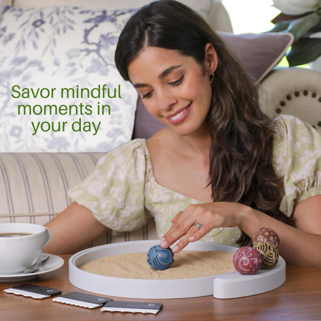 ENSO Japanese Zen Garden Kit for Desk - Inori Premium Sand Garden Gift Set for Meditation Therapy - Mini Zen Décor Office Desktop Accessories - Solid Wood Tray, 4 Hand Crafted Spheres & Custom Holder ENSO SENSORY