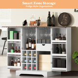 AMERLIFE 61" Farmhouse Bar Cabinet with 9 Wine Racks, Folding Storage Wine Liquor Cabinet, Expandable Coffee Bar Station with Drawer, Mini Bar, Home Bar for Kitchen Dining Room, Rustic White AMERLIFE