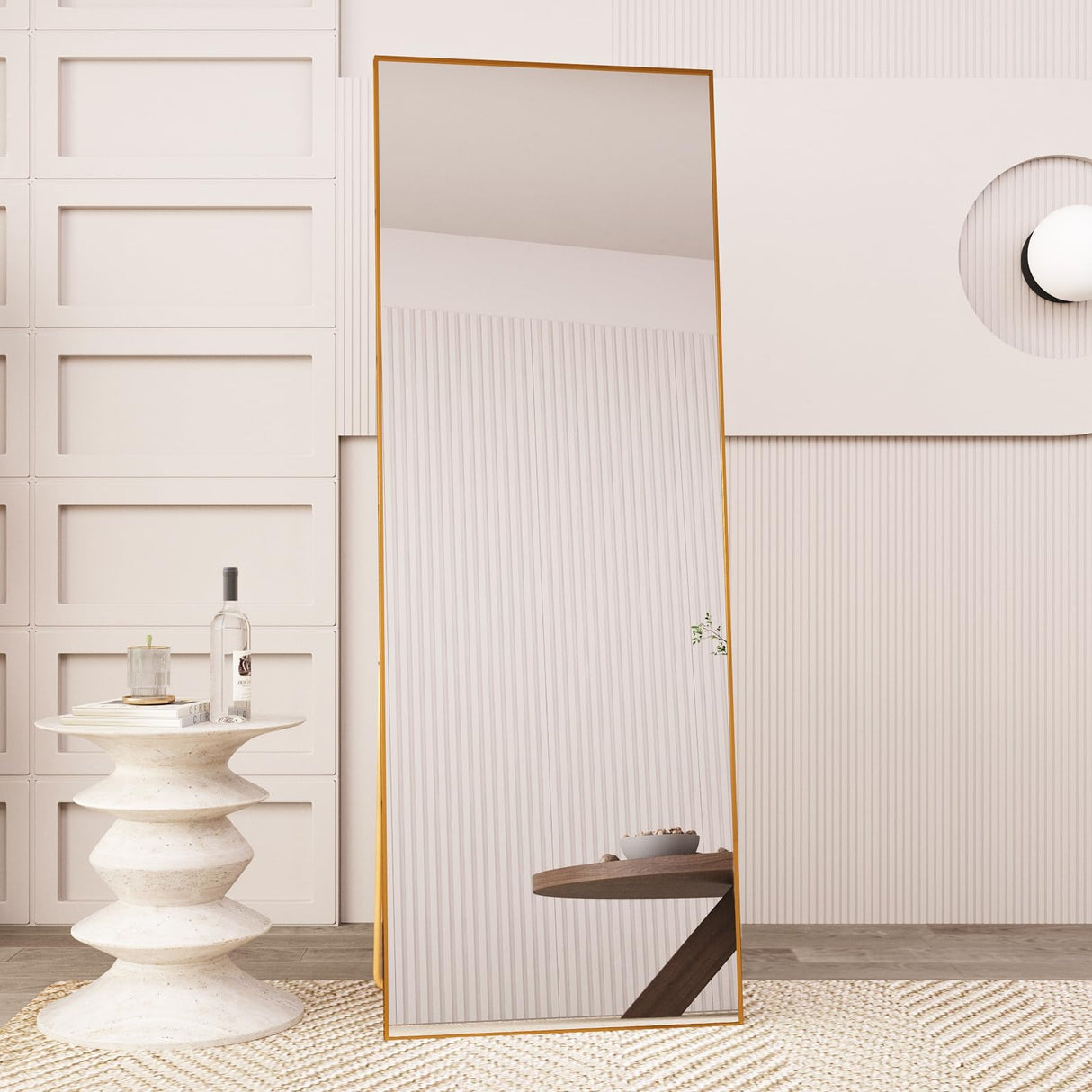 Beauty4U 65" x 24" Full Length Mirror with Stand, Gold Wall Mounting Full Body Mirror, Metal Frame Full-Length Tempered Mirror for Living Room, Bedroom Beauty4U