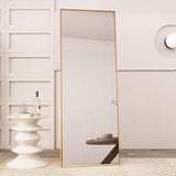 Beauty4U 65" x 24" Full Length Mirror with Stand, Gold Wall Mounting Full Body Mirror, Metal Frame Full-Length Tempered Mirror for Living Room, Bedroom Beauty4U