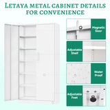 Letaya Metal Storage Cabinets with Lock Door,Steel Locker Garage Cabinets 5 Adjustable Shelves for Home,Office, Warehouse(White) Letaya