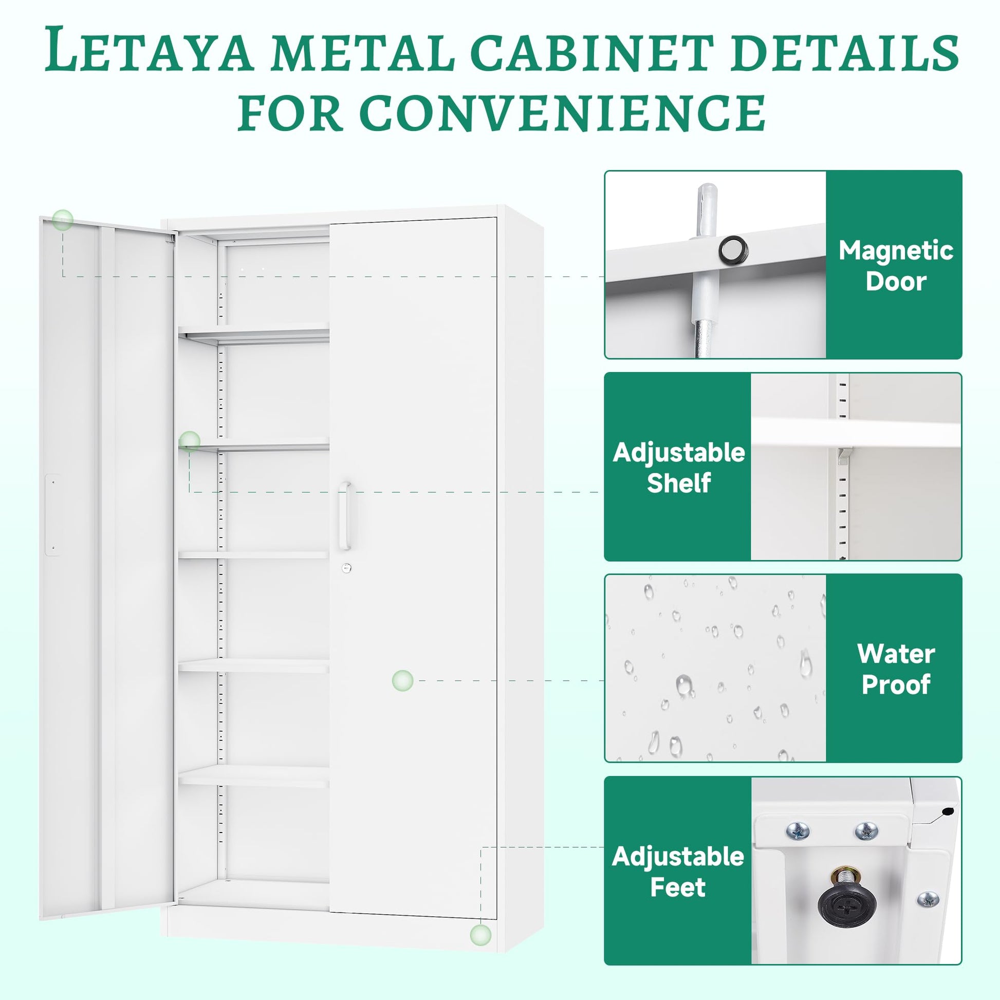 Letaya Metal Storage Cabinets with Lock Door,Steel Locker Garage Cabinets 5 Adjustable Shelves for Home,Office, Warehouse(White) - WoodArtSupply