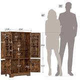 usikey Storage Cabinet with 4 Doors, 43.3" H Farmhouse Kitchen Cabinet with 6 Door Shelves, Kitchen Pantry with 3 Adjustable Shelves, for Living Room, Rustic Brown usikey