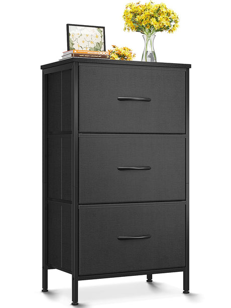 AODK Dresser for Bedroom Nightstand Small Dresser Chest of Drawers End Table for Living Room, Closet Dresser with 3 Storage Drawers Organizer Clothes, Black AODK