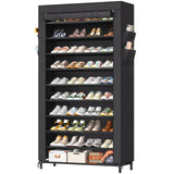 Simple Trending Tall Shoe Rack Organizer Holds 40 Pairs, 10 Tier Large Capacity Shoe Cabinet Storage with Cover for Closet, Black Simple Trending
