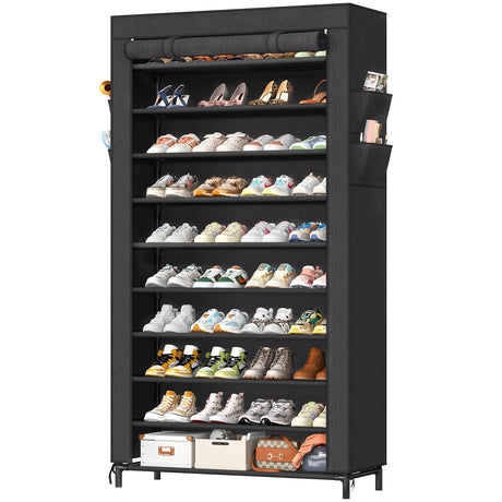 Simple Trending Tall Shoe Rack Organizer Holds 40 Pairs, 10 Tier Large Capacity Shoe Cabinet Storage with Cover for Closet, Black Simple Trending