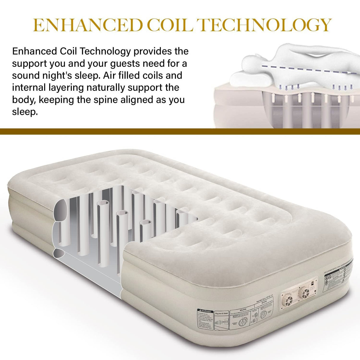 King Koil Luxury Twin Air Mattress with Built-in High Speed Pump for Camping, Home & Guests - 16" Twin Size Double High Airbed Luxury Inflatable Blow Up Mattress Waterproof King Koil