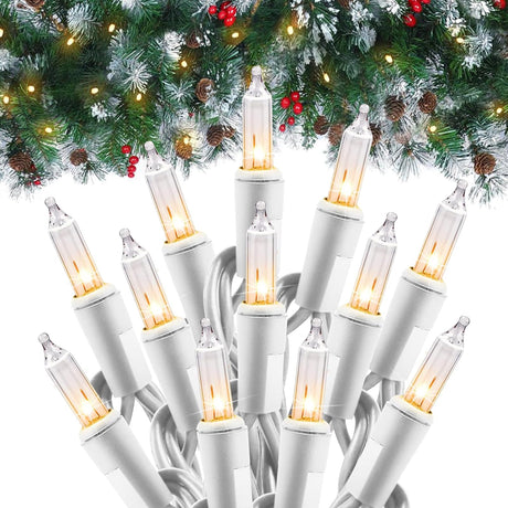 Minetom Clear Christmas Lights Set 100 Count 25 Feet Incandescent Bulb Mini String Lights for Indoor Christmas Tree Garland Birthday Wedding Party Festival Decoration, White Wire Minetom