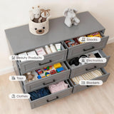 BERRY NEST Farmhouse Dresser for Bedroom, 6 Drawer Dresser with Unique Solid Wood Legs, Modern Wide Chest Dressers for Clothes, Closet, Living Room, Grey BERRY NEST