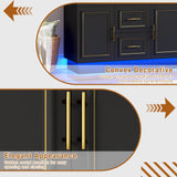 Hlivelood 75” Tall 3 Doors Armoire Wardrobe Closet with 2 Drawers and LED Lights, Modern Closet Wardrobe Cabinet with Shelves and Hanging Rod, Freestanding Wooden Armoire for Bedroom, Black Hlivelood