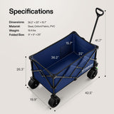 VIVOSUN Collapsible Folding Wagon, Outdoor Utility with Silent All-Terrain Beach Wheels, Adjustable Handle, Cup Holders & Side Pockets, for Camping, Beach, Shopping, Garden, Sports, Picnic, Blue VIVOSUN