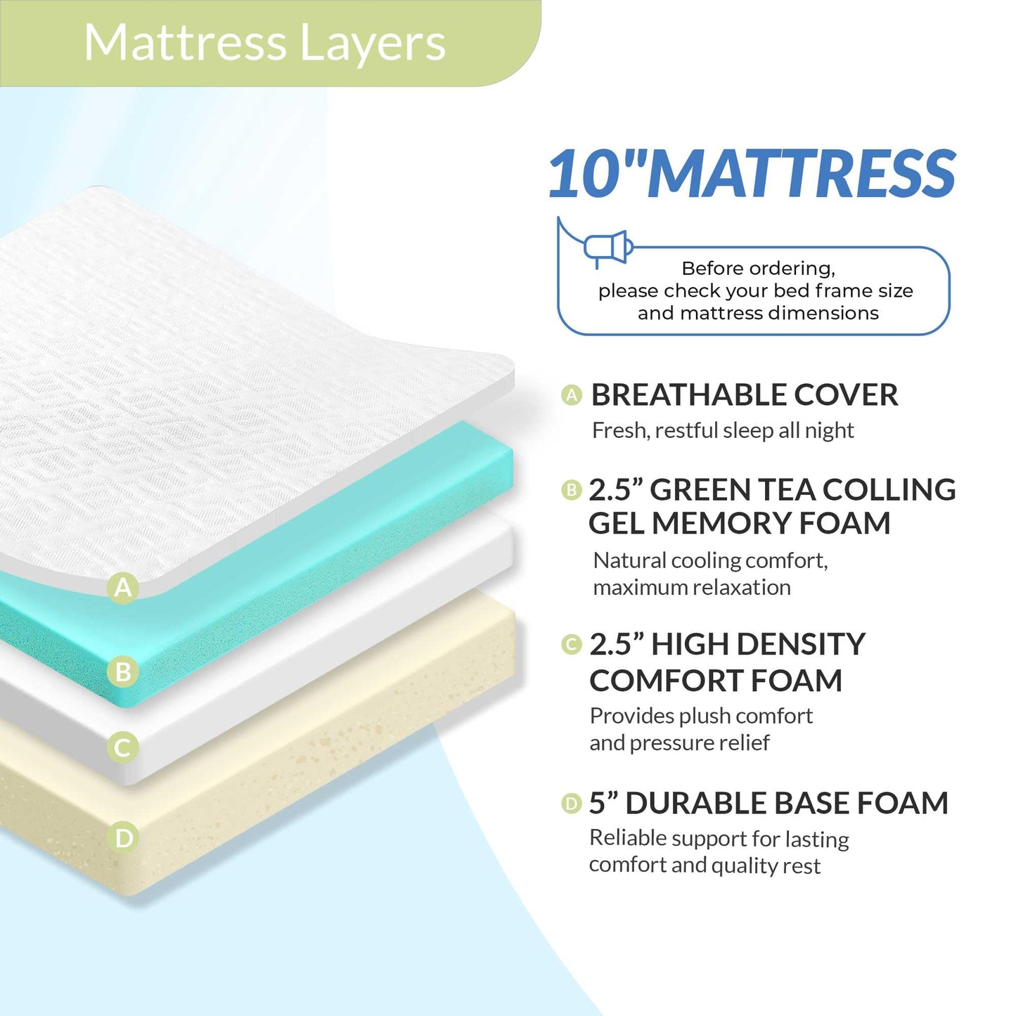 NEO SLEEP 10 Inch King Cooling Green Tea Gel Memory Foam Medium-Firm Mattress Pressure Relief CertiPUR-US Certified Mattress-in-a-Box Kids and Adults No Fiberglass (King, 10 in)