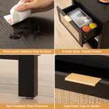 SICOTAS Rattan Night Stands Set of 2, Farmhouse Nightstand Bedside Table with Drawer and Storage Shelf, Boho End Side Table for Bedroom, Small Space, Black Oak SICOTAS