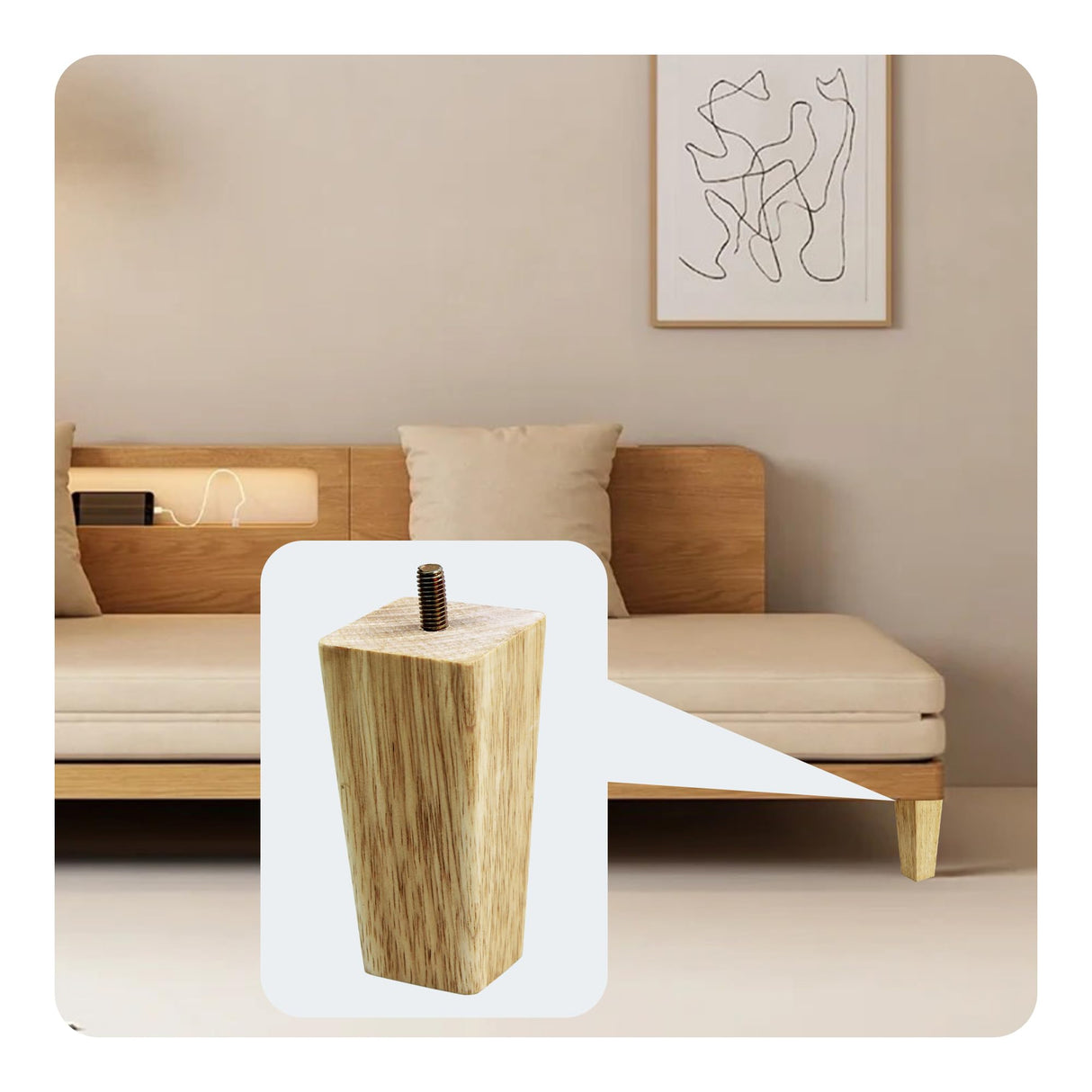 bociloy 4PCS 4 Inch Solid Wood Furniture Legs, Square Wooden Sofa Couch Feet Leg Replacement for Desk Cabinet Bench Dresser Chair Bookcase Risers Parts, Log Stain bociloy