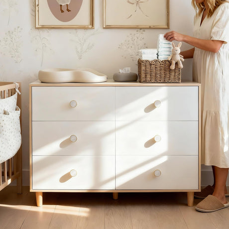 BERRY NEST White Dresser for Bedroom, 6 Drawer Dressers with Solid Wood Legs, Baby Dresser for Kids, Storage for Clothes and Baby Essentials BERRY NEST