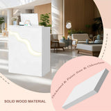 Reception Desk with Counter LED Light, Modern Front Desk with Lockable Drawer, White Retail Checkout Counter for Clothing Store Lobby Beauty Salon (White, 37.8x31.5x15.7in) CDDUOLA