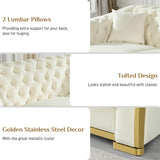 Nolohoo Luxury Velvet Chesterfield Sofa for Living Room, Comfy Mid Century Modern Victorian Couch Curved 3 Seater Deep Seat Couches Tufted Sofas with Gold Legs for Apartment, Cream White Nolohoo