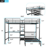 Merax Full Over Twin Metal Bunk Bed, L Shaped Loft Bed Frame with Built-in Desk, Shelves, and Ladder, Black Merax