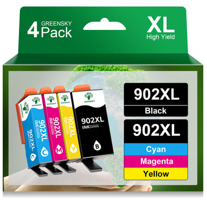 GREENSKY Compatible 902XL Ink Cartridge for HP Printer Replacement for HP 902 902XL Ink Cartridge Combo Pack Compatible with HP Officejet Pro 6968 6978 6970 6958 6960 6975 6954 6962 Printer 4 Pack