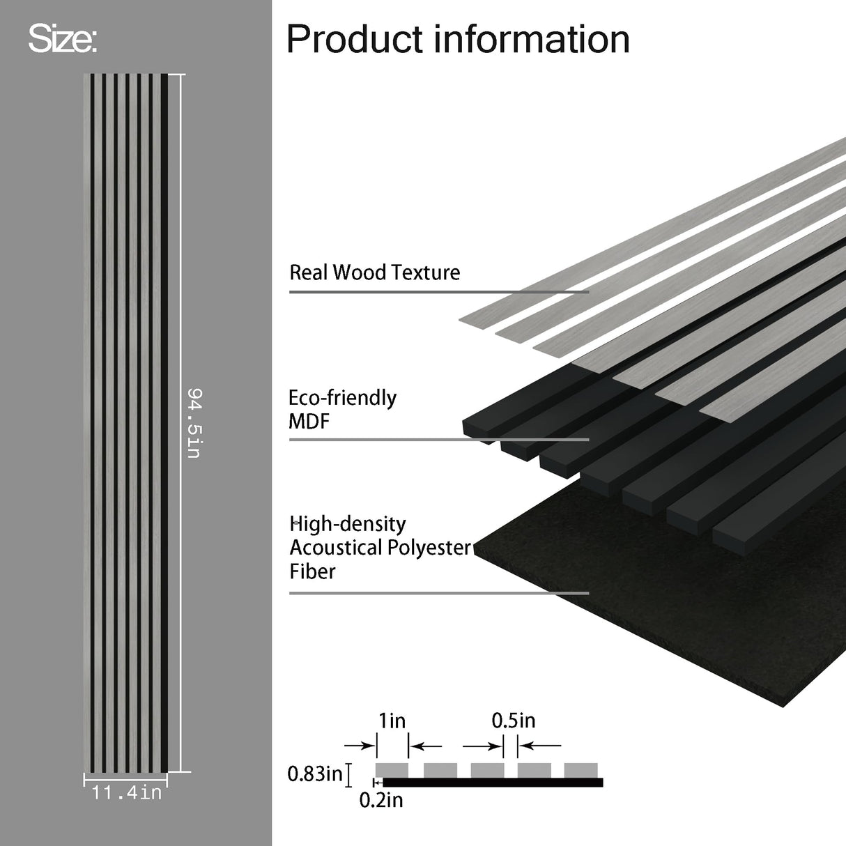 INNO STICKERS 3-Piece Wood Slat Wall Panel for Interior Wall Decor Noise Cancelling 94.5" x 11.4" Acoustic Decorative 3D Sound Absorbing Wall Paneling, Gray Oak, 22.4 Sq.Ft INNO STICKERS