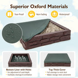 Costzon Kids Sandbox with Cover, 47"x 47" HDPE Sand Box w/Oxford Cover, Bottom Liner, Reinforced Structure, Weather Resistant Outdoor Sand Pit for Backyard Lawn Garden Beach (Brown) Costzon