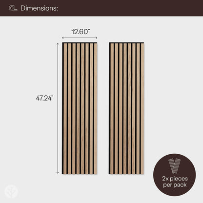 SLATPANEL Two Acoustic Wood Wall Veneer Slat Panels - Natural Oak | 47.24” x 12.6” Each | Soundproof Paneling | Wall Panels for Interior Wall Decor | Luxury Wood Veneer Panel | 0.78” Depth - WoodArtSupply