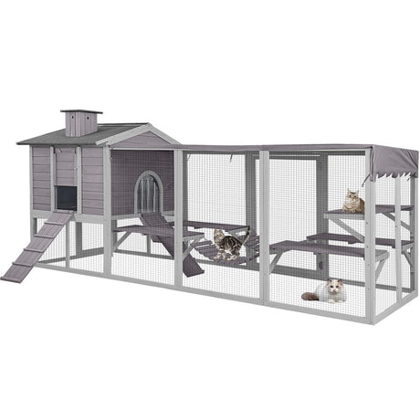 Aivituvin Cat House Catio Outdoor Cat Enclosures, Large Kitty House Cat Condo Playpen with Platforms & Living House-Unique Deformation Cat House Aivituvin