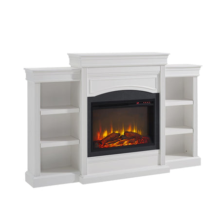 Ameriwood Home Lamont 69 Inch Electric Fireplace with Mantel, Shelves, Replaceable Fireplace Insert Heater, Remote Control, Timer, Realistic Log and Flame Effect, For Living Room or Bedroom, White Ameriwood Home
