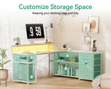 AODK 61" L Shaped Desk with Drawer, Computer Desk with Power Outlets & LED Lights, Reversible Corner Gaming Desk for Home Office Workstation, Office Desk with Monitor Shelf, Pure White AODK