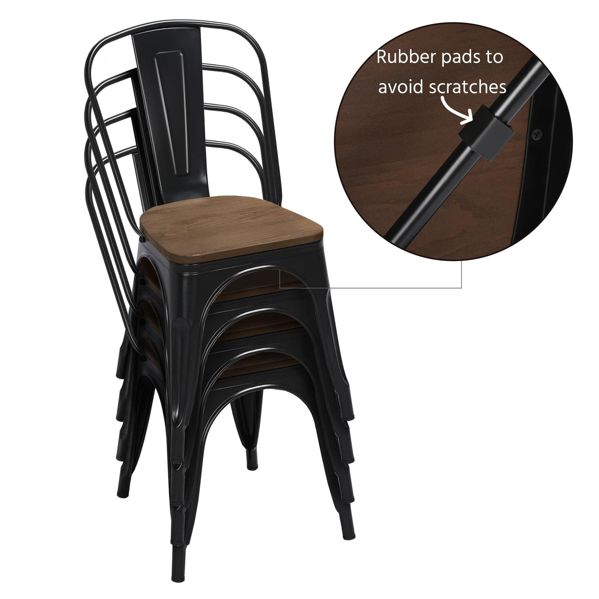 Yaheetech 18 Inch Classic Iron Metal Dining Chair with Wood Top/Seat Indoor-Outdoor Use Chic Dining Bistro Cafe Side Barstool Bar Chair Coffee Chair Set of 4 Black Yaheetech