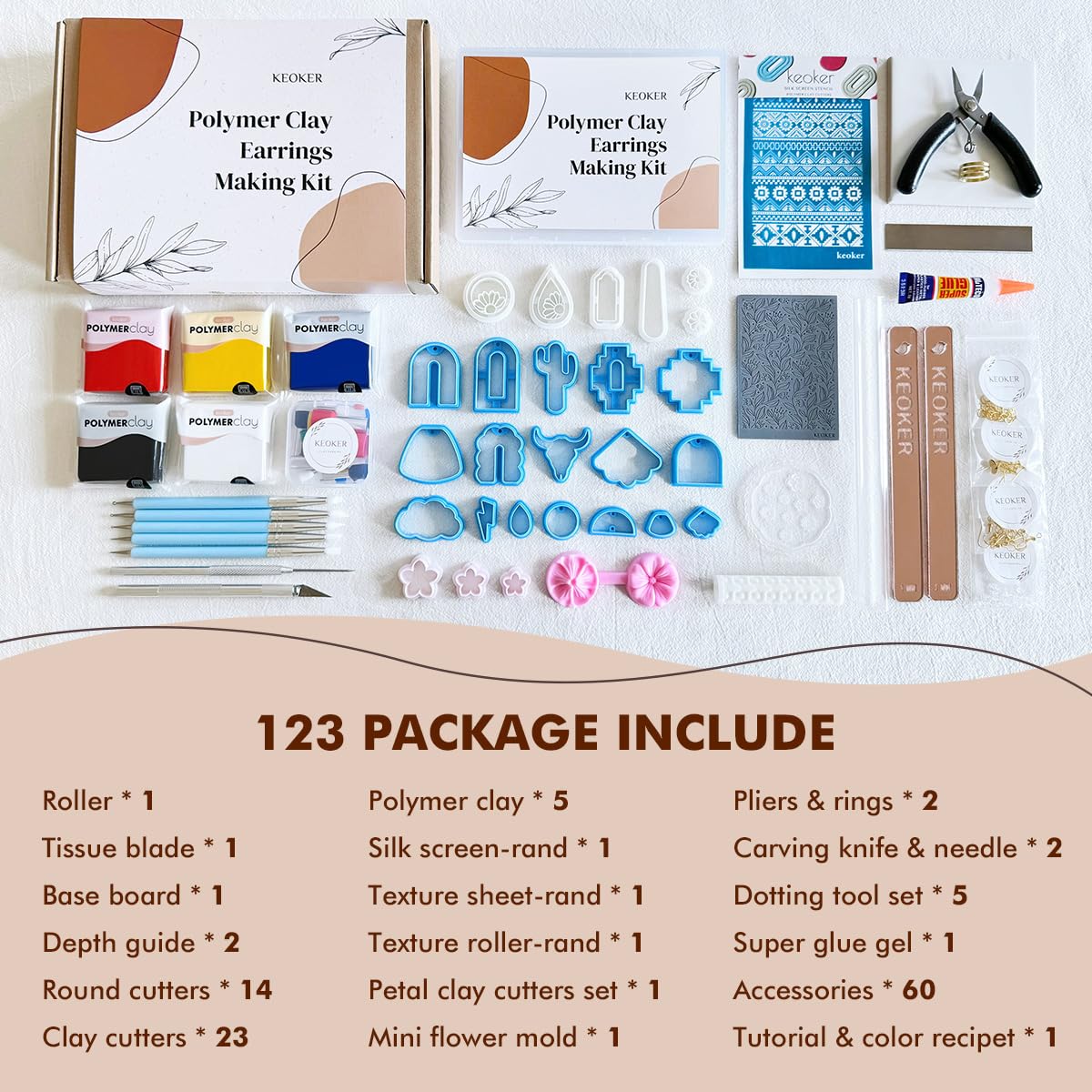 Keoker 123 PCS Clay Earring Making Kit, Polymer Clay Jewelry Making Kit for Teens and Adults, Fashion Designer Kits, Polymer Clay Earrings Kit Crafts, Great Gifts Keoker