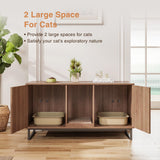 Vabches 47.2” Large Cat Litter Box Enclosure with Scratch Pad, Double Hidden Wooden Indoor Cat House, TV Stand Side Table Pet Washroom Furniture for 2 Cats, Walnut Vabches