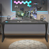 IBF 70 Inch Large Desk, Long Computer Desk for Writing Study, Industrial Home Office Work Executive Desk for Bedroom, Wood Metal Pc Gaming Workstation Computer Table for 2 Monitors, Dark Gray Oak IBF