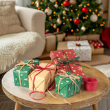 Sooez 3 Rolls Raffia Ribbon Twine String, 540 Feet Christmas Wrapping Paper for Crafts, Red Green Natural Christmas Ribbon for Gift Wrapping, Raffia Yarn for Holiday DIY Supply, 180 Feet Each Roll Sooez