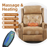 RUTOX Large Power Lift Recliner Chair for Elderly, Oversized Lay Flat Lift Chair with Adjustable Headrest, Leather Recliner Chairs with Massage and Heat, Infinite Position,Extended Footrest,Beige RUTOX