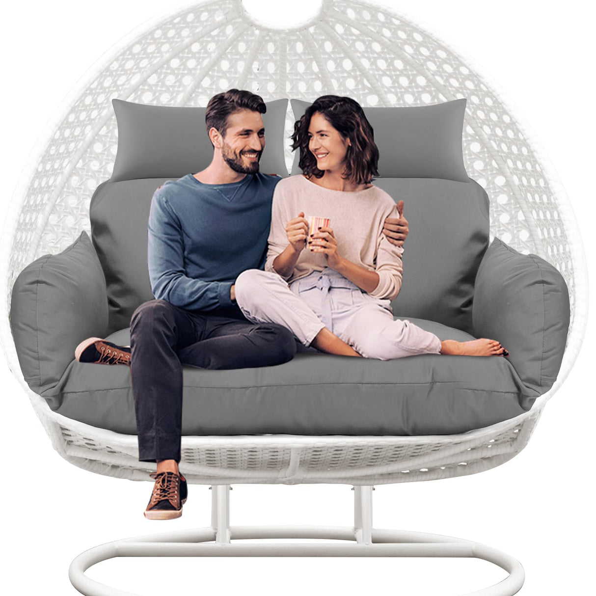 Waterproof Double Egg Chair Cushion Replacement for Patio 2 Person Hanging Egg Chair - Quick-Drying, Weather-Resistant, Soft Cotton Filling, Machine Washable (Grey) Cuteripe