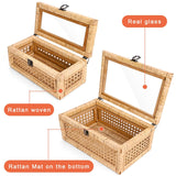 HUAXIN CRAFT H Rattan Decorative Box with Lid, Rectangular Woven with Glass for Display, Set of 2 Wicker for Decor HUAXIN CRAFT H