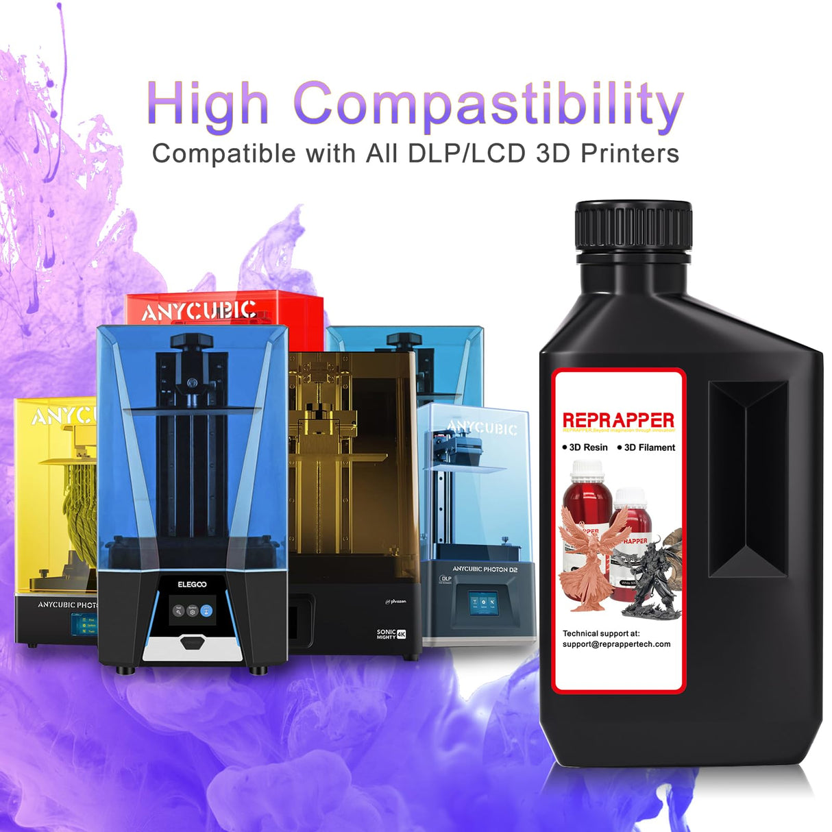 RepRapper Dual Color Water Washable 3D Printer Resin, 405nm Fast UV-Curing Color Change 1kg 3D Printing Resin Photopolymer Sensitive Resin for LCD Printer, Blueish Purple, 1000g RepRapper