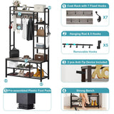 BON AUGURE Industrial Hall Tree with Bench and Shoe Storage, Grey Entryway Bench with Coat Rack, Wooden Metal Coat Tree with Hooks, 5 In 1 Multifunctional Shoe Bench and Wall Rack (Dark Gray Oak) BON AUGURE