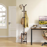 Hoctieon Coat Rack Freestanding, Coat Tree with Umbrella Holder, Metal Coat Rack Stand with 12 Hooks, Standing Coat Hanger Stand, Umbrella Stand for Entryway, Hat Rack Stand for Home Office, Brown Hoctieon