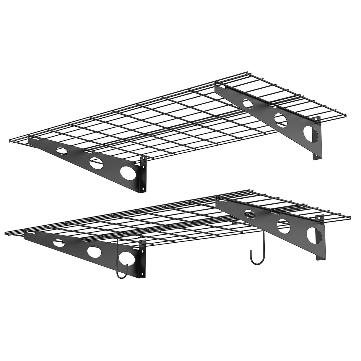 WALMANN 2 Pack Garage Wall Shelves, 2 x 4 ft/24 * 48 inch Wall Mounted Storage Shelves for Garage Heavy Duty Wall Shelving, Holds Up to 220 Lbs(Black) WALMANN